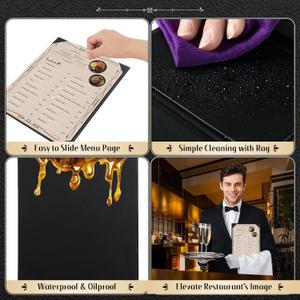 Restaurant Menu Covers Holders 8.5" X 11" | Pack of 3 Synthetic Leather Single View Menu Holder Covers Book Style with Angled Corners Black for Wine List
