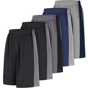 Men's Long Athletic Shorts Basketball Gym Quick Dry Camo Shorts with Pockets (3X-Large, 5 Pack Black/Black/Grey/Light Grey/Blue)