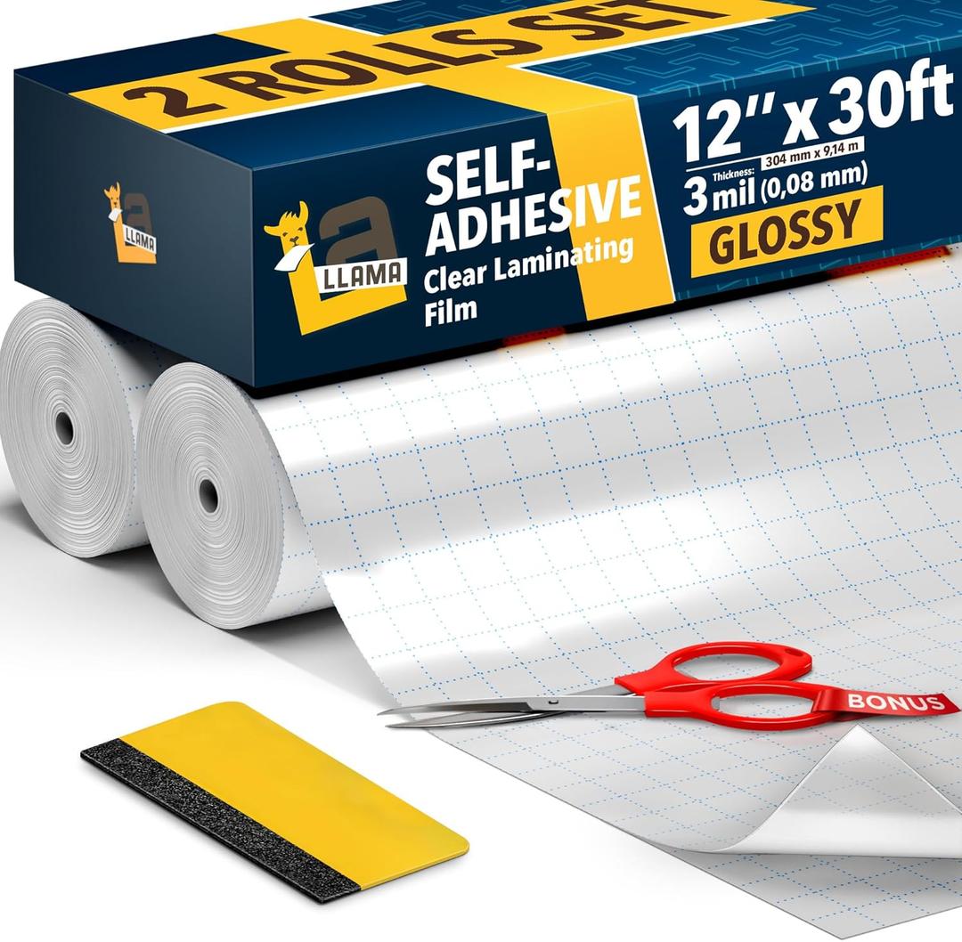 Self-Adhesive Clear Laminating Roll 12 x 30ft - 2 Pack Glossy Laminating Film 3 MIL Roll - Ideal for Crafting, Document, Stickers