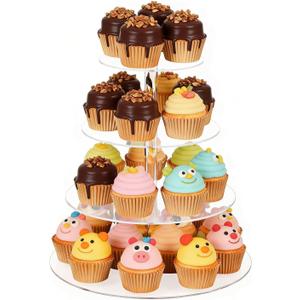 4 Tier Cupcake Stand for 50 Cupcakes, Clear Acrylic Cupcake Stand, Cupcake Holder for Parties, Weddings, Birthdays, Clear Cupcake Stand Ease of Assembly High Stability (Round)