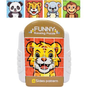 Rotating Puzzles for Kids Ages 3-8, 4 Puzzles in 1, Toddlers Travel, Car, Airplane, Road Trip Activities - Brain Teaser, Fine Motor Skills, Gift for Halloween Boys & Girls Ages 3+ (4 Animal)