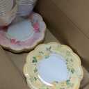 Kochorie 120 Pcs Floral Paper Tea Cups and Saucers 9 Oz Disposable Teacups Bulk with Handle 4 Styles Flower Tea Party Decorations for Birthday Wedding Garden Party Baby Shower Serve 60 Guests