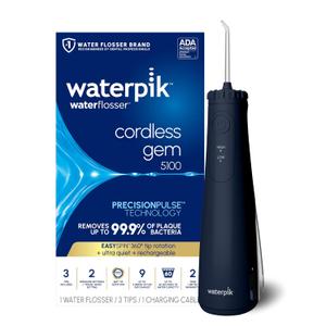 Waterpik Cordless Gem Water Flosser 5100 for Travel and Home, Rechargeable, Portable, Waterproof for Shower, Daily Gum Care, Cleaning Teeth, Braces, Implants, 3 Flossing Tips, ADA Accepted Blue WF-27