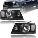 Headlights for 2004-2008 Ford F150 / 2006-2008 Lincoln Mark LT Pair Front Lights Replacement Headlamps Black Housing Clear Reflector