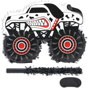 Monster Truck Dalmatian Pinatas Bundle with a Blindfold and a Bat (16 x 13 x 4 Inches), Perfect for Boys Birthday Parties, Dog Truck Decorations games