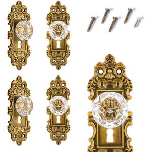 5.5 Inch Height Vintage Dummy Door Knob Interior Crystal Glass Door Knobs 4 Drawer Dresser Handles Antique Brass Cabinet Knobs Keyless Decorative Hallway Closet Door Pulls (Antique Brass(Note The Size))