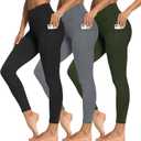 3 Packs Leggings with Pockets for Women, Soft High Waisted Tummy Control Workout Yoga Pants (XX-Large, 3 Pack Black,dark Grey,army Green)