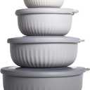 COOK WITH COLOR Prep Bowls with Lids- Wide and Deep Nesting Plastic Small Mixing Bowl Set with Lids, 8 Piece Set - Wide Bowls, Gray