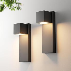 2 Pack 13" Modern Outdoor Led Wall Light,16W 3000K 1200Lumen Porch & Patio Hardwired Wall Mount Wall Sconces,Exterior IP65 Waterproof Aluminum Wall Lamp for Front Door Garage Garden(Black)