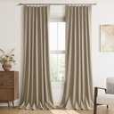 Khaki Linen Blackout Curtains 96 Inch Length 2 Panels Set for Living Room Bedroom, Pinch Pleated Thermal Insulated 100% Black Out Curtains with Hooks, Room Darkening Back Tab Drapes