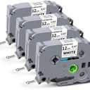 Tze231 Compatible for Brother Tze-231 Label Maker Tape 12mm 0.47 Laminated Black on White P-Touch Tz231 Tze Tz Refills Work with Ptouch Tz-231 PT-D220 D210 H110 D400 D410 D600, 4-Pack