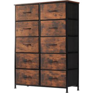DUMOS Dresser for Bedroom, 10 Storage Drawers, Wide Fabric Closet Chests Organizer Tower Furniture with Wooden Top Metal Frame for Clothes, Guest Room, Living Room, Hallway, Entryway (11.8"D x 31.5"W x 45.6"H (10 Drawers), Brown) DUMOS Dresser for Bedroom, 10 Storage Drawers, Wide Fabric Closet Chests Organizer Tower Furniture with Wooden Top Metal Frame for Clothes, Guest Room, Living Room, Hallway, Entryway (11.8"D x 31.5"W x 45.6"H (10 Drawers), Brown)
