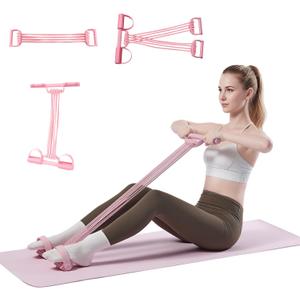 2 x 3-in-1 Multifunctional Pedal Resistance Band with Handle, Natural Latex Tension Rope, Portable Pocket Gym for Abdomen Waist Arm Leg Stretching Training, Home Office Travel