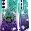 Zase Design for Samsung Galaxy A35 5G Clear Phone Case Liquid Sparkly Bling Cute 3D Butterflies Floating Glitters Quicksand Shockproof Soft Durable Cover w/Phone Ring Holder (Gradient Aqua Purple)