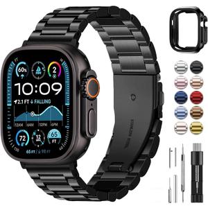 Fullmosa Metal Band Compatible with Apple Watch Bands Ultra3 2 1 49mm, Stainless Steel Strap iWatch Band with Case for Apple Watch, Black