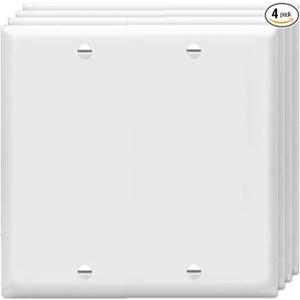 Blank Wall Plates 2-Gang blank Switch Outlet Electrical Cover Plate Unbreakable Thermoplastic Faceplate for Light Receptacle Outlet Switch, White (4 Pack)