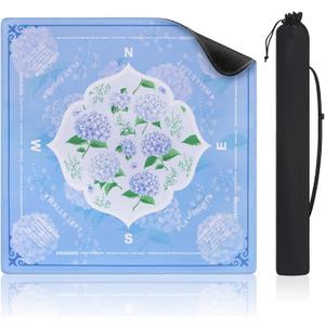 Mahjong Mat with Rule, 32.5" x 32.5" Waterproof Soft Surface Game Mat, Easy Clean Non-Slip & Noise-Reduce Mah Jong Table Mat with Carry Bag, Rolled Packaging for American Mahjong, Poker, Game