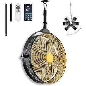 AHAWILL Outdoor Ceiling Fans with Lights for Garage,Gazebo Fan with Hook Remote&APP Control,Dimmable Hanging Fan with Plug in Cord for Pergola、Patios,Yellow