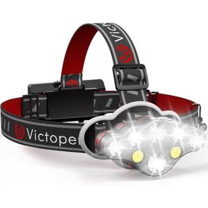 Victoper Rechargeable Headlamp, 8 LED High Lumen Super Bright Headlights with Red Light, USB Waterproof Head Flashlight, 8 Mode Head Lamp for Outdoor Running Fishing Working Camping Gear (1 Pack)