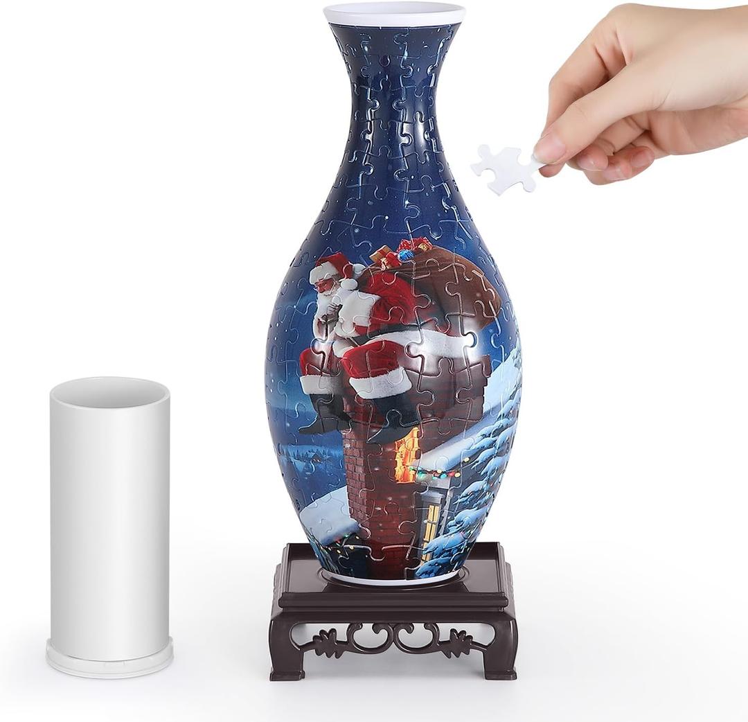 wowsome 3D Puzzle Vase for Adults, Jigsaw Puzzle Vase for Flower, Art Puzzles Gift for Women House Flowers Arrangements and Home Decoration (Santa Chimney)