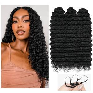 Crochet Hair for Black Women, Feather Crochet Hair, Deep Wave Miracle Knots, Pre-Separated Knotless Synthetic Fiber, 18 Inch, 150 Strands, Natural Black
