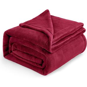 Flannel Fleece Luxury Blanket Red Queen(90"x90") Size Lightweight Cozy Plush Microfiber Solid Blanket by Bedsure