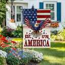 2 x CROWNED BEAUTY 4th of July Garden Flag Patriotic America Double Sided 12x18 Inches Small Burlap Holiday Welcome Yard Porch Decoration for Outside (Beige) CF1833-12