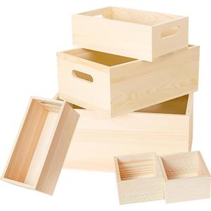 6 Packs Unfinished Wooden Box 5 Sizes Natural Wooden Box Wooden Storage Decorative Box Rustic Handles Wooden Box Nesting Treasure Boxes Wood Box for Crafts, Decoration, Storage, Organizer