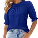 CHICZONE Women's Mock Neck Casual Summer Tops Ruffle Short Sleeve Keyhole Back Boho Blouses (X-Large)