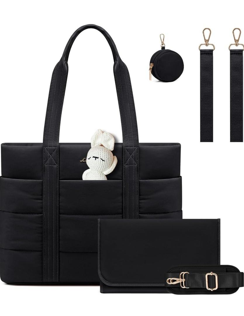 LOVEVOOK Diaper Bag Tote, 15.6inch Puffer Baby Diaper Bag Waterproof Travel Diaper Tote with Changing Pad Pacifier Case
