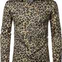 LucMatton Men's Leopard Print Long-Sleeve Button-Up Shirt Vintage Cheetah Animal Pattern Slim-Fit Dress Shirt Khaki Leopard X-Large