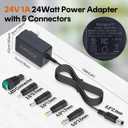 Kimaru 24V 1A Power Adapter, UL Listed 24V 1000mA AC to DC Power Supply with 5 Tips for LED Strip Lights, Routers, Modems, CCTV Cameras, Security Devices