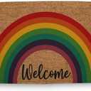 Rainbow Welcome Doormat, 16'x24' & 17'x30', Multi Color, Non Slip, Water Resistant, Modern Style, Flat Woven, Polyester, Suitable for Bathroom, Kitchen, Bedroom, Office, Porch
