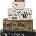 4 Pcs Wooden Coffee Bar Tabletop Decor Coffee Tiered Tray Decor Rustic Wood Bar Sign Gift Farmhouse Table Centerpiece Farmhouse Decorations for Home Kitchen