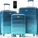 Merax Luggage Sets, ABS Hardshell Suitcase Spinner Wheels with USB Port TSA Lock, Lack Blue and Blue, 20/24/28 Inch