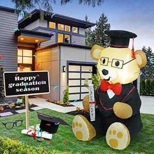 HZGDEJTG 4 Feet Graduation Season Inflatable Toys Outdoor Decorations, Built-in LED Lights for Patio Decorations, Suitable for Patio, Garden, Outdoor, Lawn, Decorative Inflatable Dr. Bear.
