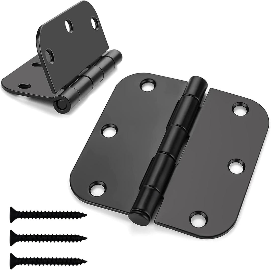 3 Pack Matte Black Door Hinges Black 3.5 x 3.5 Inch Interior Door Hinges 3 1/2 Inch Thicken with Round 5/8" Radius Corners, Hardware Door Hinge Replacement
