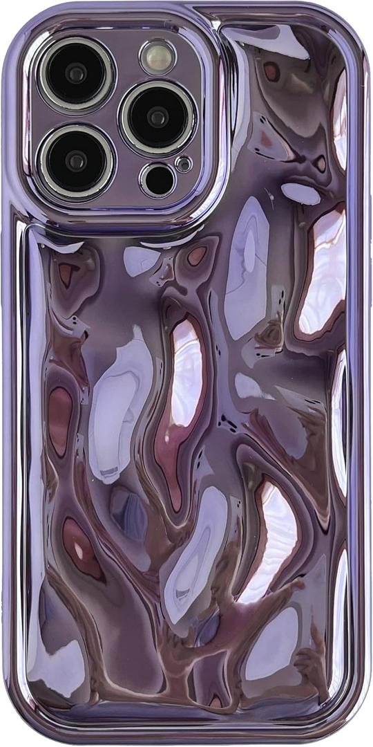 Caseative for iPhone 16 Pro Case,Water Ripple Wave Meteorite Bubble Chrome Plating Soft Phone Case (Light Purple)