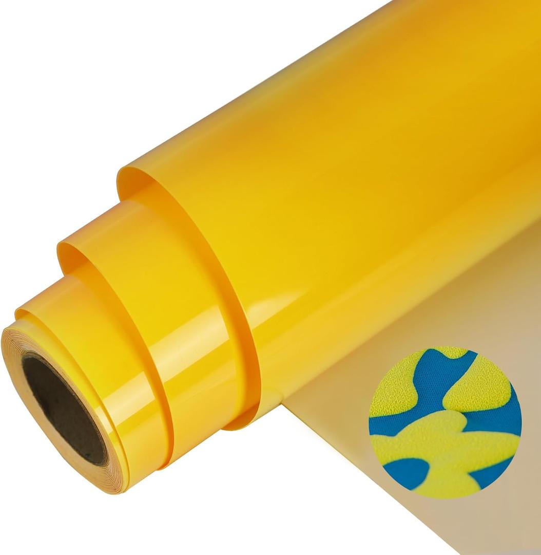 3D Puff HTV Vinyl Roll, Yellow, 12x8 Feet, for Shirts, Waterproof, Matte Finish