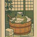 JMBHWD Japanese Canvas Wall Art, Funny Bathroom Wall Art Decor Cute Frog in Bathtub Picture Painting Wall Decor Bathroom for Toilet Shower Room Home Decoration 12x16inch