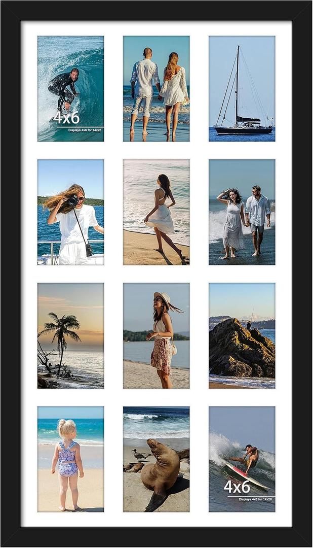 DUENPY 14x26 Collage Picture Frame 4x6 Collage Picture Frame Displays Twelve 4x6 inch Photos Available Horizontal Wall Mounting Display and Vertical Black