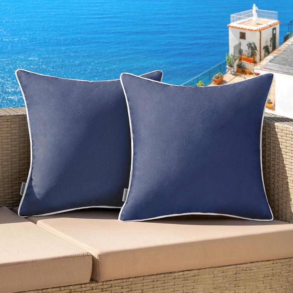 MIULEE Pack of 2 Outdoor Waterproof Pillow Covers Decorative Farmhouse Throw Pillow Covers Square Solid Color Couch Pillow Covers Spring for Patio Tent Bed Sofa Living Room 18x18 Inch Navy