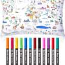 Coloring Craft Coloring Pillowcase World Map Pillowcase with 12 Pcs Markers Pens for Decoration Supplies Craft, 28.7 x 19.7 Inch