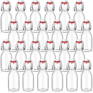 Flip Top Glass Bottles with Caps Beer Clear Swing Top Glass Vinegar Kombucha Bottles with Stoppers Airtight Lids for Wedding Themed Baby Shower Christmas Gifts(24 Pcs,5 oz)