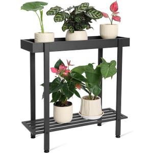 Honla Metal Plant Stand Indoor Outdoor,2 Tier Window Tall Plant Table Bench Shelf for Multiple Plants,26" L x 8.66" W x 24.40" H,Black