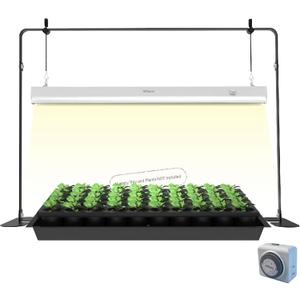 2ft Grow Light for Seed Starting,LED Grow Lamp for Indoor Plants,Seedling Grow Light with Stand,Seed Starter Light Kit with Natural White Spectrum,Height Adjustable,Iron Frame,Timer Outlet