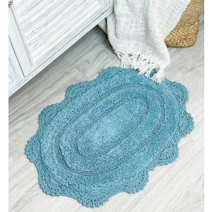 Chardin home Aqua Blue Crochet Bathrug, 100% Cotton Oval bathmat with artisanally Handcrafted Crochet Border, 17x24 Inch Oval tubmat, Small Rug, Perfect for Half Baths, Powder Rooms, bathrooms