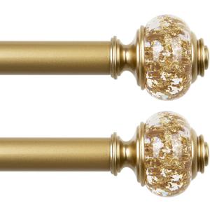 2 Pack Curtain Rods, 1 Inch Telescoping Drapery Rod 28 to 48 inch (2.3 to 4 ft), USFOOK Curtain Rods for Windows 16 to 44 Inches, Luxury Gold Translucent Finials