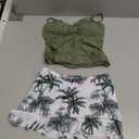 Girls Tankini Swimsuits Two Piece Tropical Print Pleated Bathing Suit with Ruffle Drawstring Skirt Swimwear 9-16T (9-10 Years, Green Palm)