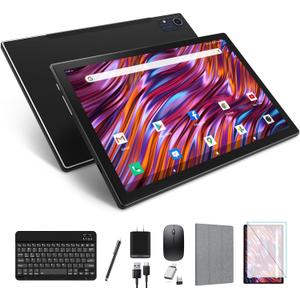 Latest 2025 Android 13 Tablet, 128GB+16(8+8 Expand)GB/512GB Expandable, Octa-Core Tablet with 5G WiFi, 8000mAh Battery, 10.1 inch Tableta with 21MP Camera, Tableta with Keyboard, Bluetooth,Mouse, Case (Black)